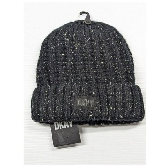 DKNY Women's Speckle Faux Fur Black Beanie O/S (MSRP $48) - Picture 1 of 4
